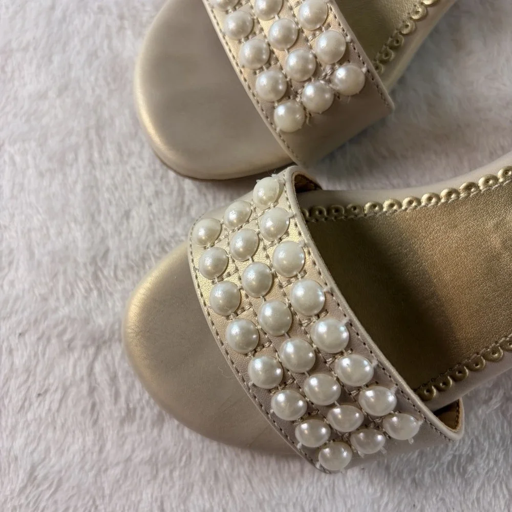 Rachel Shoes Girls Lil Pearl Champagne Gold Faux Pearl Dress Sandals Size 13 GUC